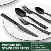 imageBlack Hammered Silverware Set 20Piece Stainless Steel Square Flatware Set for 4 FoodGrade Tableware CutleryUtensil Sets for Home Restaurant Mirror Finish Dishwasher SafeHammered Edge
