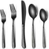 imageBlack Hammered Silverware Set 20Piece Stainless Steel Square Flatware Set for 4 FoodGrade Tableware CutleryUtensil Sets for Home Restaurant Mirror Finish Dishwasher SafeRound Hammered