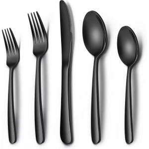 imageBlack Heavy Duty Silverware Set 20Piece Stainless Steel Flatware Set for 4 FoodGrade Tableware Cutlery Set Utensil Sets for Home Restaurant Mirror Finish Dishwasher SafeHeavy Duty