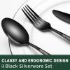 image:imageHammered Silverware Set 40Piece Stainless Steel Wave Flatware Set for 8 FoodGrade Tableware Cutlery Set Utensil Sets for Home Restaurant Mirror Finish Dishwasher SafeBlack Round Hammered