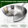 image:imageEWFEN 12 Inch TriPly Stainless Steel Frying Pan Compatible with All Cooktops Up to 600 Large Frying Pan with lids InductionReady Skillet Dishwasher and Oven Safe Even Heat 12 Saute PanLid12 Skillet