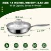 image:imageEWFEN 12 Inch TriPly Stainless Steel Frying Pan Compatible with All Cooktops Up to 600 Large Frying Pan with lids InductionReady Skillet Dishwasher and Oven Safe Even Heat 12 Saute PanLid12 Skillet