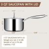 image:imageEWFEN 3 Ply Stainless Steel Saucepan with Lid 2 Quart Multipurpose Cooking Pot StayCool Handle Induction Oven Dishwasher Safe 2 QT3 Quarts