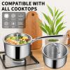 image:imageEWFEN 3 Ply Stainless Steel Saucepan with Lid 2 Quart Multipurpose Cooking Pot StayCool Handle Induction Oven Dishwasher Safe 2 QT3 Quarts