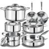 image:imageTriple Ply Stainless Steel Pots and Pans Set EWFEN 12 Piece Induction Cookware Set Oven Dishwasher Safe  Frying Pans Saucepans Saute Pan amp Stock Pot PFOA Free Kitchen Skillet Gold12 Pieces