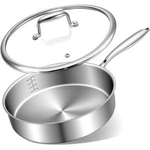 image:imageEWFEN 12 Inch TriPly Stainless Steel Frying Pan Compatible with All Cooktops Up to 600 Large Frying Pan with lids InductionReady Skillet Dishwasher and Oven Safe Even Heat 12 Saute PanLid12 Saute Pan