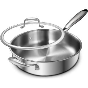 image:imageEWFEN 12 Inch TriPly Stainless Steel Frying Pan Compatible with All Cooktops Up to 600 Large Frying Pan with lids InductionReady Skillet Dishwasher and Oven Safe Even Heat 12 Saute PanLid12 Saute Pan  Side Handle