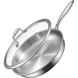 image:imageEWFEN 12 Inch TriPly Stainless Steel Frying Pan Compatible with All Cooktops Up to 600 Large Frying Pan with lids InductionReady Skillet Dishwasher and Oven Safe Even Heat 12 Saute PanLid12 Skillet