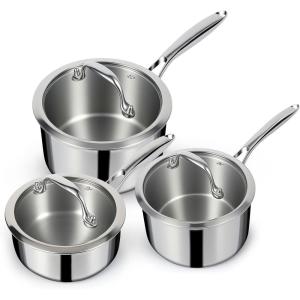 image:imageEWFEN 3 Ply Stainless Steel Saucepan with Lid 2 Quart Multipurpose Cooking Pot StayCool Handle Induction Oven Dishwasher Safe 2 QT1  2  3 Quarts