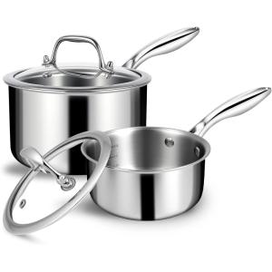 image:imageEWFEN 3 Ply Stainless Steel Saucepan with Lid 2 Quart Multipurpose Cooking Pot StayCool Handle Induction Oven Dishwasher Safe 2 QT1  2 Quarts