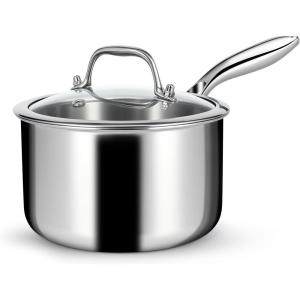 image:imageEWFEN 3 Ply Stainless Steel Saucepan with Lid 2 Quart Multipurpose Cooking Pot StayCool Handle Induction Oven Dishwasher Safe 2 QT2 Quarts