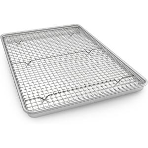image:imageHalf Sheet Pans with Rack Set 13 Inch Commercial Quality Baking Sheet Pan Set Natural Aluminum Cookie Sheet Warp Resistant Nonstick Thick Cookie Tray Pans for Baking Roasting18 Inch
