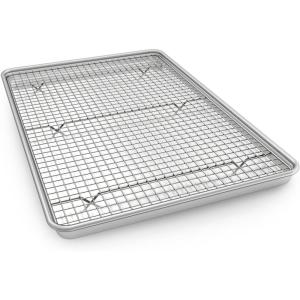 image:imageHalf Sheet Pans with Rack Set 13 Inch Commercial Quality Baking Sheet Pan Set Natural Aluminum Cookie Sheet Warp Resistant Nonstick Thick Cookie Tray Pans for Baking Roasting13 Inch