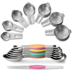 image:imageStainless Steel Measuring Cups amp Spoons Set EWFEN Kitchen Tools Nesting Measuring Cups and Spoons Fits in Spice Jars for Baking amp Cooking BPA Free Set of 15 with Leveler BlackMulticolor Spoons