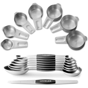 image:imageStainless Steel Measuring Cups amp Spoons Set EWFEN Kitchen Tools Nesting Measuring Cups and Spoons Fits in Spice Jars for Baking amp Cooking BPA Free Set of 15 with Leveler BlackBlack Spoons