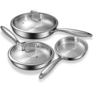 image:imageTriPly Stainless Steel Frying Pans Set with Lid EWFEN 81012 Cooking pans PFOAampPTFE Free Skillet Induction Cooking Pan Dishwasher and Oven Safe Fast amp Even Heat Suitable for All Stove