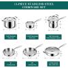 image:imageEWFEN Pots and Pans Set 3 Ply 11 Piece Stainless Steel Cookware Set Oven Dishwasher Safe  Induction Compatible Frying Pans Saucepans Saute Pan amp Stock Pot PFOA Free Kitchen Skillet
