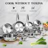 image:imageEWFEN Stainless Steel Cookware Set 3 Ply 17 Piece Stainless Steel Pot and Pan Set Oven Dishwasher Safe  Induction Compatible Frying Pans Saucepans Saute Pan amp Stock Pot PFOA PTFE amp PFOS Free