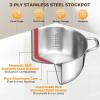image:imageTriPly Stainless Steel Stock Pot 65 Quart Heavy Duty Induction Cooking Pot with Visible Lid for Pasta Soup Spaghetti Sturdy amp Double Handle Dishwasher Safe12 Quarts