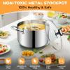 image:imageTriPly Stainless Steel Stock Pot 65 Quart Heavy Duty Induction Cooking Pot with Visible Lid for Pasta Soup Spaghetti Sturdy amp Double Handle Dishwasher Safe8 Quarts