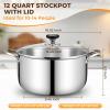 image:imageTriPly Stainless Steel Stock Pot 65 Quart Heavy Duty Induction Cooking Pot with Visible Lid for Pasta Soup Spaghetti Sturdy amp Double Handle Dishwasher Safe12 Quarts