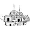 image:imageEWFEN Pots and Pans Set 3 Ply 11 Piece Stainless Steel Cookware Set Oven Dishwasher Safe  Induction Compatible Frying Pans Saucepans Saute Pan amp Stock Pot PFOA Free Kitchen Skillet