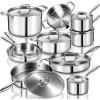 image:imageEWFEN Stainless Steel Cookware Set 3 Ply 17 Piece Stainless Steel Pot and Pan Set Oven Dishwasher Safe  Induction Compatible Frying Pans Saucepans Saute Pan amp Stock Pot PFOA PTFE amp PFOS Free
