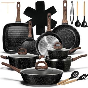 image:imageEWFEN 25 Pcs Pots and Pans Set Nonstick Ceramic Cookware Sets Healthy NonToxic Large Capacity Induction Compatible Cooking Set with Frying Pans amp Saucepans PFASPTFEPFOA Free Cream White25 PiecesBlack