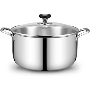 image:imageTriPly Stainless Steel Stock Pot 65 Quart Heavy Duty Induction Cooking Pot with Visible Lid for Pasta Soup Spaghetti Sturdy amp Double Handle Dishwasher Safe12 Quarts