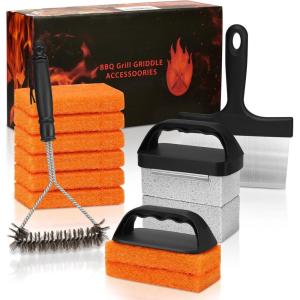 image:imageGriddle Cleaning Kit for Blackstone Flat Top Grill Accessories Cleaner Tool Set Grill Stone Griddle Scraper Scouring Pad and Handles Multifunctional Griddle Accessories Easy to Remove Stain